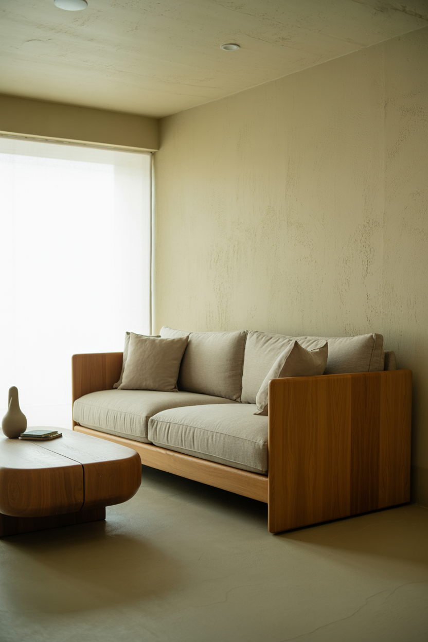 Japandi Living Room with Wood Accents