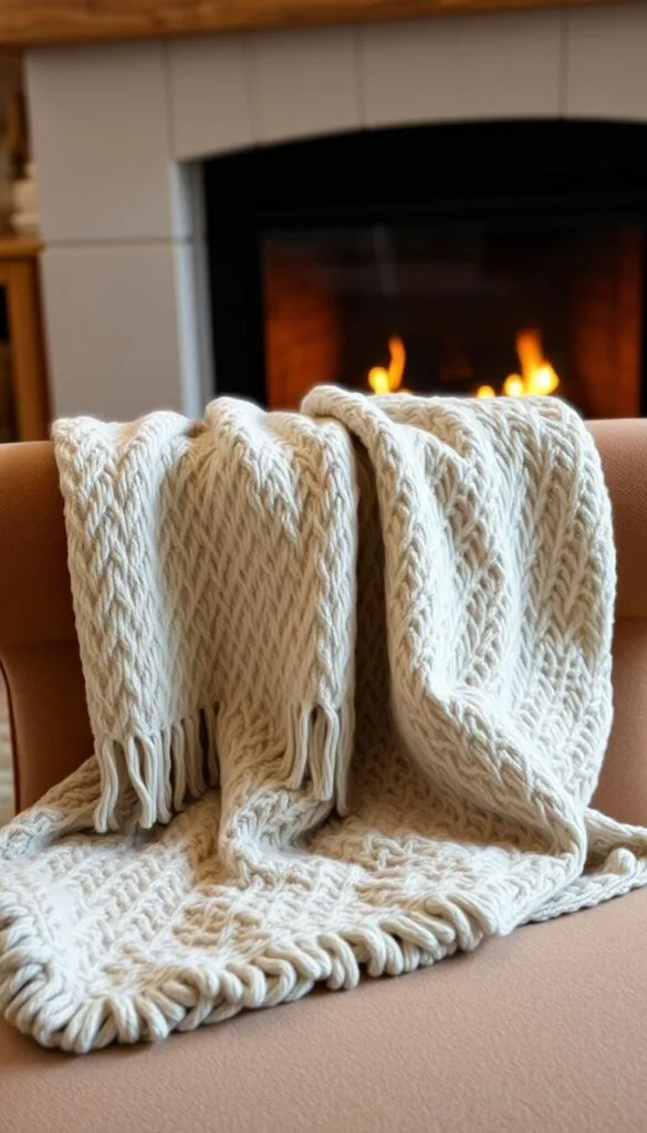 A cozy throw blanket draped over a plush armchair, its soft, textured fabric inviting you to curl up and relax. The warm glow of a fireplace casts a gentle light, creating a serene and inviting atmosphere. In the foreground, the throw blanket's intricate pattern and neutral tones blend seamlessly with the chair's complementary hues, while the background showcases a cozy, intimate living space with hints of natural wood accents. The scene evokes a sense of comfort and contentment, perfect for snuggling up on a chilly winter day. A cozy throw blanket draped over a plush armchair, its soft, textured fabric inviting you to curl up and relax. The warm glow of a fireplace casts a gentle light, creating a serene and inviting atmosphere. In the foreground, the throw blanket's intricate pattern and neutral tones blend seamlessly with the chair's complementary hues, while the background showcases a cozy, intimate living space with hints of natural wood accents. The scene evokes a sense of comfort and contentment, perfect for snuggling up on a chilly winter day.