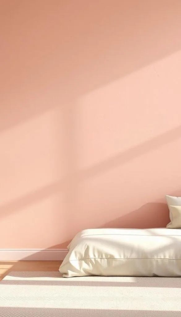 A soft, dusky pink accent wall bathed in warm, natural lighting. The wall texture features a subtle, matte finish with a slight sheen, creating a calming, inviting ambiance. The wall is positioned as the focal point, set against a backdrop of neutral-toned furnishings and minimal decor, allowing the pink hue to take center stage. The lighting, captured at a medium-wide angle, casts gentle shadows that accentuate the depth and texture of the wall, conveying a sense of tranquility and sophistication. The overall composition evokes a serene, relaxing atmosphere, perfectly suited for the "Dusky Pink Bedroom: Calming & Stylish Design Tips" article and the "Wall Treatments for a Dusky Pink Mood" section. A soft, dusky pink accent wall bathed in warm, natural lighting. The wall texture features a subtle, matte finish with a slight sheen, creating a calming, inviting ambiance. The wall is positioned as the focal point, set against a backdrop of neutral-toned furnishings and minimal decor, allowing the pink hue to take center stage. The lighting, captured at a medium-wide angle, casts gentle shadows that accentuate the depth and texture of the wall, conveying a sense of tranquility and sophistication. The overall composition evokes a serene, relaxing atmosphere, perfectly suited for the "Dusky Pink Bedroom: Calming & Stylish Design Tips" article and the "Wall Treatments for a Dusky Pink Mood" section.