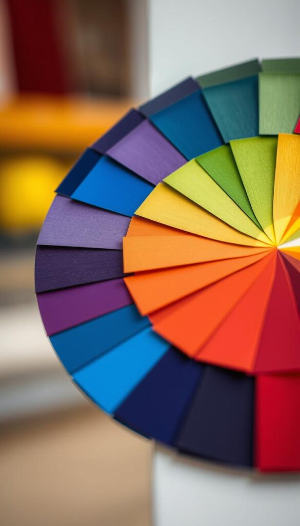 A vibrant color wheel design showcasing a harmonious blend of complementary hues. The wheel is captured in a close-up, high-resolution composition, with a sharp, crisp focus and vivid, saturated colors. The design features a seamless arrangement of primary and secondary colors, expertly balanced to create a dynamic, visually striking pattern. The lighting is soft and diffused, illuminating the wheel's surface and accentuating the depth and dimension of the color relationships. The overall mood is one of artistic elegance and visual sophistication, perfectly suited to illustrate the principles of complementary color schemes in a modern, colorful living room design. A vibrant color wheel design showcasing a harmonious blend of complementary hues. The wheel is captured in a close-up, high-resolution composition, with a sharp, crisp focus and vivid, saturated colors. The design features a seamless arrangement of primary and secondary colors, expertly balanced to create a dynamic, visually striking pattern. The lighting is soft and diffused, illuminating the wheel's surface and accentuating the depth and dimension of the color relationships. The overall mood is one of artistic elegance and visual sophistication, perfectly suited to illustrate the principles of complementary color schemes in a modern, colorful living room design.