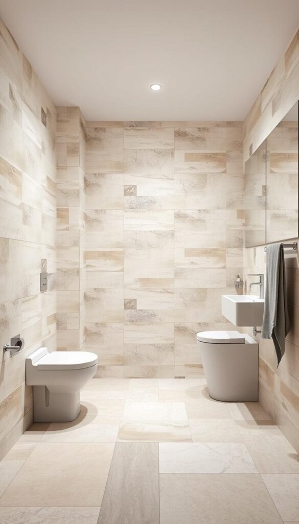 A well-lit bathroom interior with a variety of budget-friendly tile options covering the floor and walls. The tiles showcase a range of neutral tones such as beige, grey, and white, with some subtle textural patterns for visual interest. The lighting is bright and even, accentuating the clean, minimalist aesthetic. The composition features a close-up view of the tiled surfaces, allowing the viewer to appreciate the quality and affordability of the materials. The overall mood is one of simplicity, practicality, and value-for-money. A well-lit bathroom interior with a variety of budget-friendly tile options covering the floor and walls. The tiles showcase a range of neutral tones such as beige, grey, and white, with some subtle textural patterns for visual interest. The lighting is bright and even, accentuating the clean, minimalist aesthetic. The composition features a close-up view of the tiled surfaces, allowing the viewer to appreciate the quality and affordability of the materials. The overall mood is one of simplicity, practicality, and value-for-money.