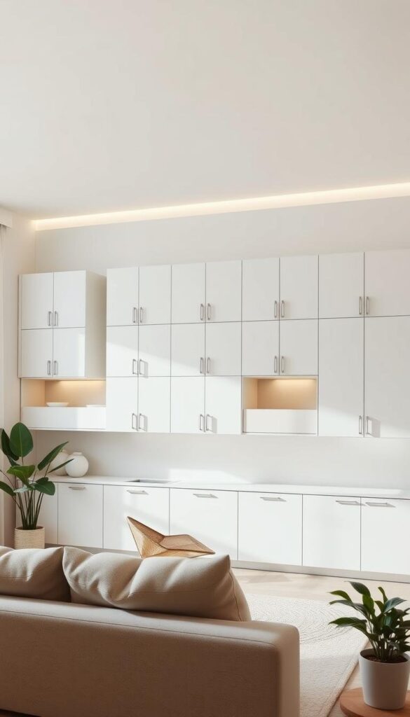 Contemporary floating cabinets in a modern living room