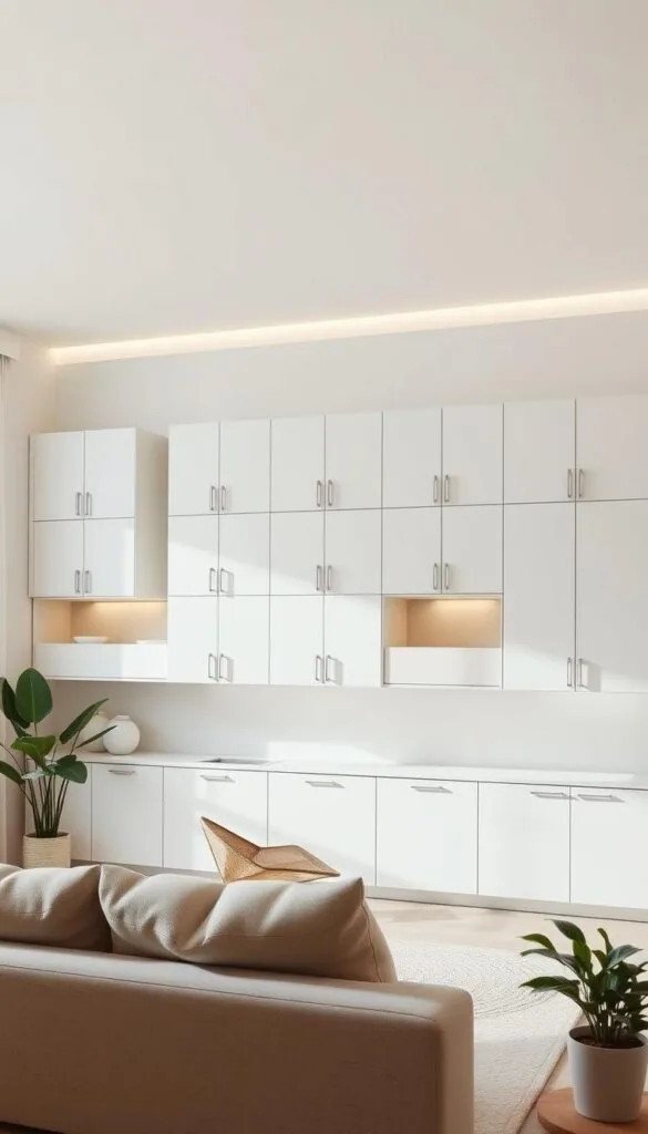 Contemporary floating cabinets in a modern living room Contemporary floating cabinets in a modern living room