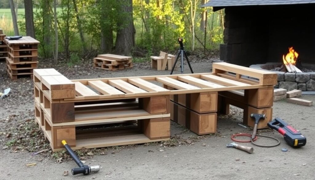 DIY pallet bench construction