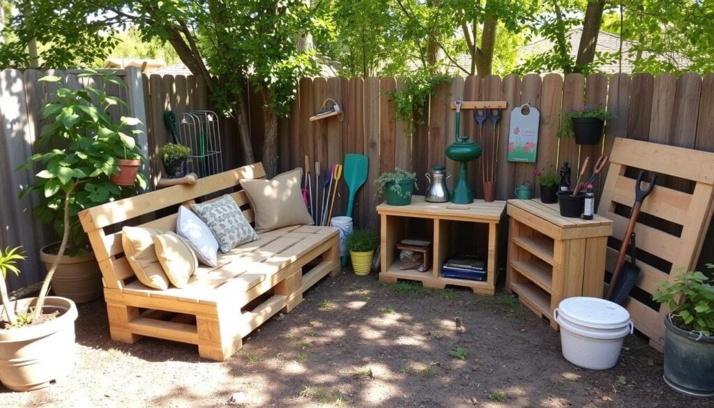 DIY pallet furniture outdoor workspace