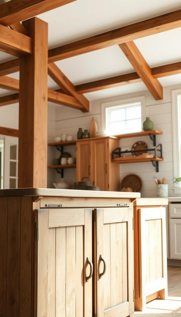 Farmhouse style cupboards and distressed wood cabinetry examples