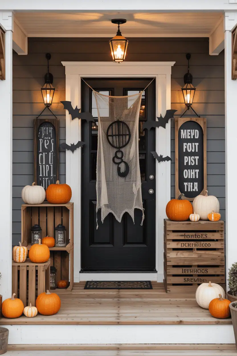 Farmhouse-Style Halloween Porch Ideas with Wood Elements 🎃🏡