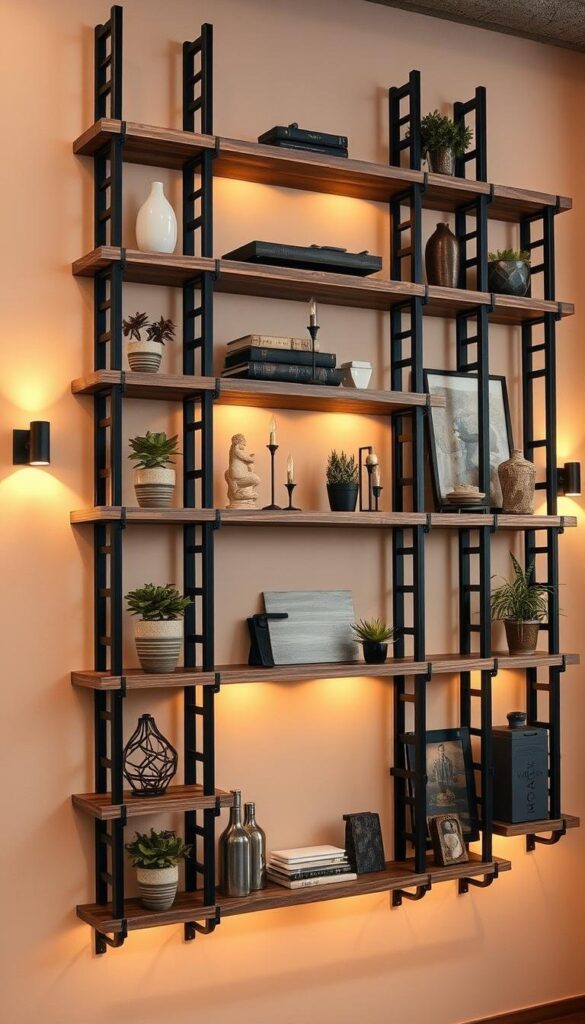 Industrial wall shelves with metal and wood Industrial wall shelves with metal and wood