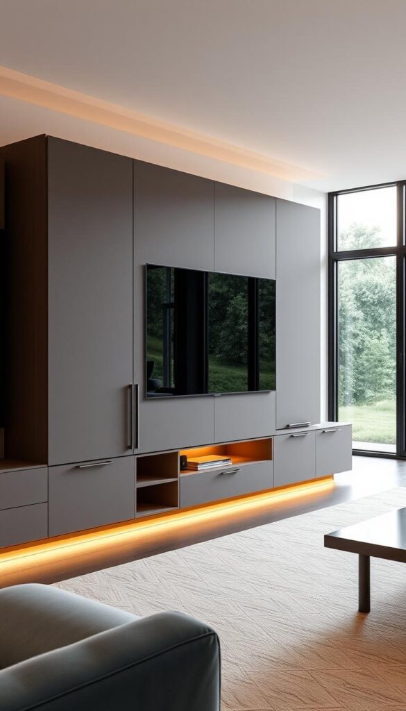 Modern living room cabinets with cable management