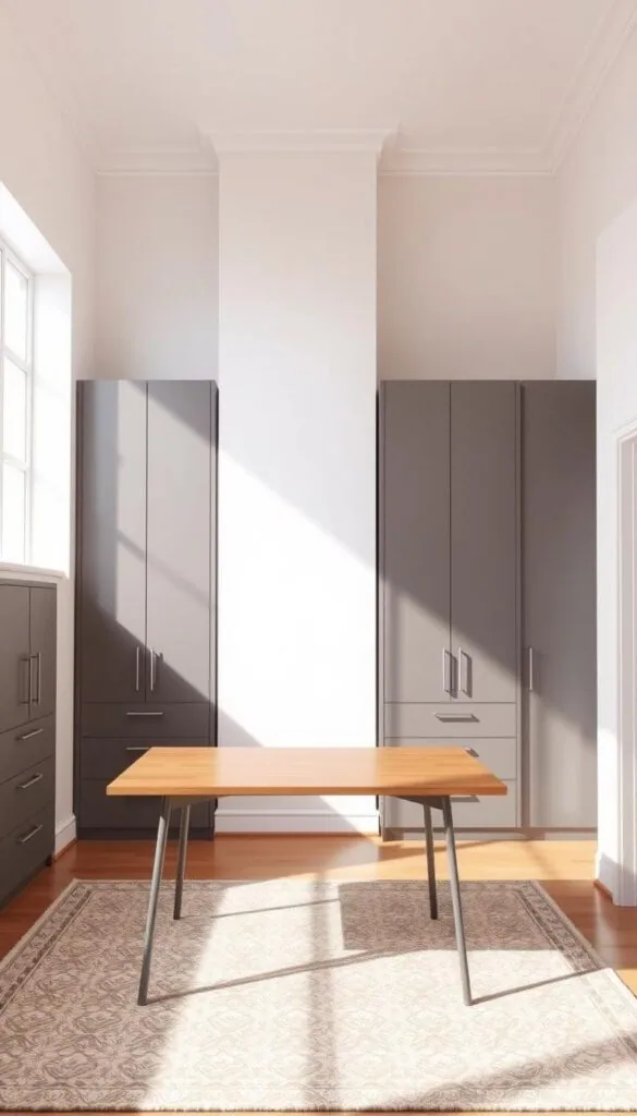 Organized home workspace with minimalist cabinets