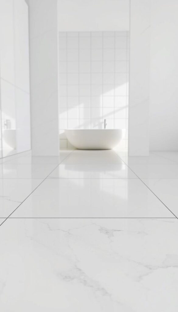 Porcelain tiles with a high-gloss finish, arranged in a symmetrical pattern against a bright, airy backdrop. The tiles reflect the natural light, creating a clean, modern aesthetic. In the foreground, a close-up view showcases the smooth, unblemished surface and the intricate, delicate textures of the porcelain. The middle ground features a wider angle, revealing the tiles' uniform size and precise installation. In the background, a minimalist bathroom setting complements the tiles, with sleek fixtures and a neutral color scheme. The overall composition conveys a sense of luxury, durability, and attention to detail, perfectly suited for a wet area like a bathroom. Porcelain tiles with a high-gloss finish, arranged in a symmetrical pattern against a bright, airy backdrop. The tiles reflect the natural light, creating a clean, modern aesthetic. In the foreground, a close-up view showcases the smooth, unblemished surface and the intricate, delicate textures of the porcelain. The middle ground features a wider angle, revealing the tiles' uniform size and precise installation. In the background, a minimalist bathroom setting complements the tiles, with sleek fixtures and a neutral color scheme. The overall composition conveys a sense of luxury, durability, and attention to detail, perfectly suited for a wet area like a bathroom.