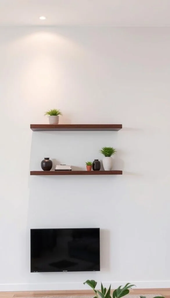 Stylish floating display shelves in living room Stylish floating display shelves in living room