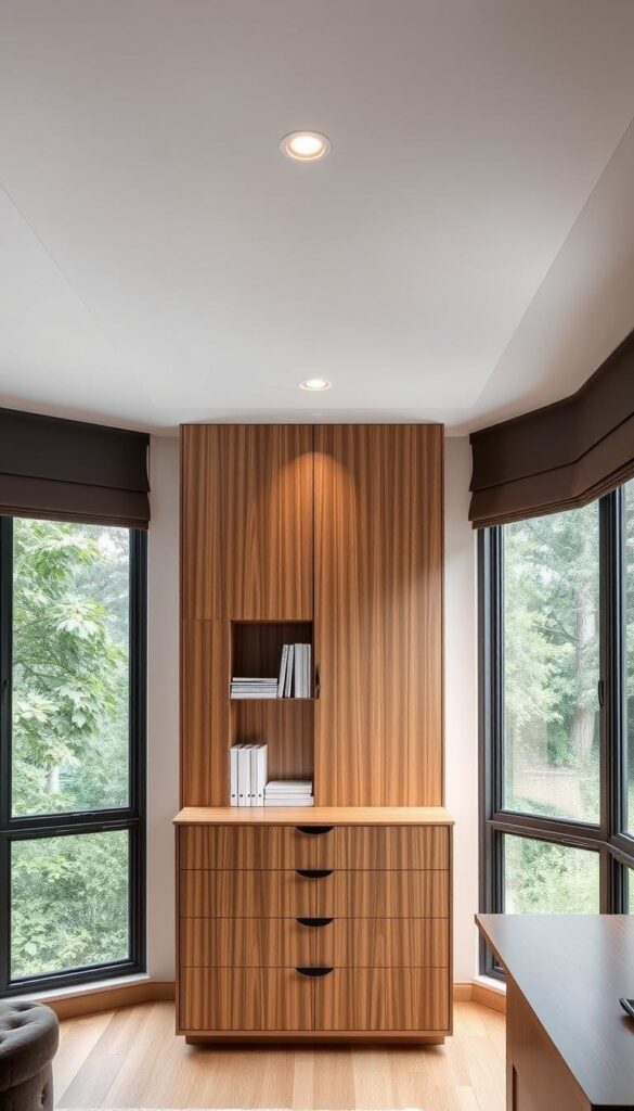Vertical storage solutions for efficient home office layouts