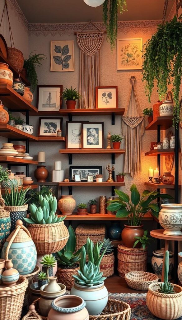 colorful bohemian home decor shelves