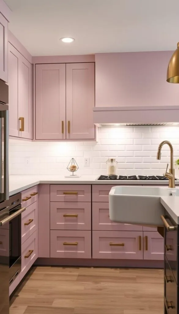 custom pink kitchen cabinets in modern kitchen