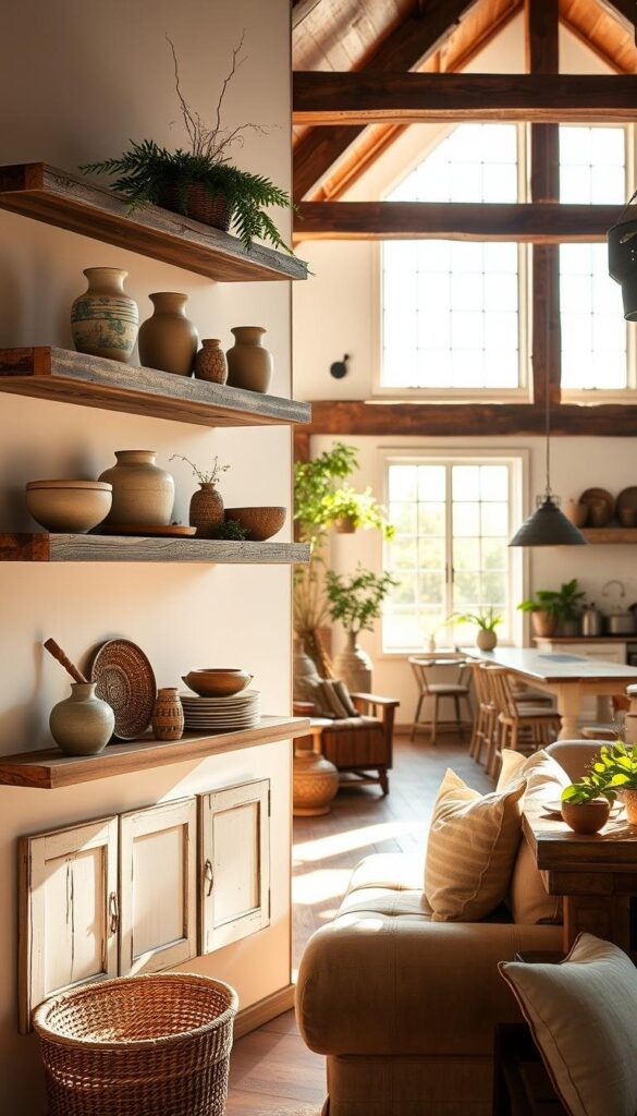 farmhouse floating shelves in a rustic home decor setting farmhouse floating shelves in a rustic home decor setting