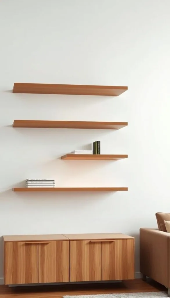 floating shelves and wall mounted cabinets