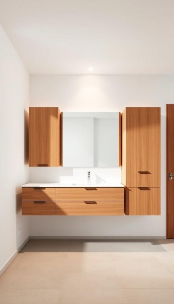 floating vanity cabinets in a modern bathroom