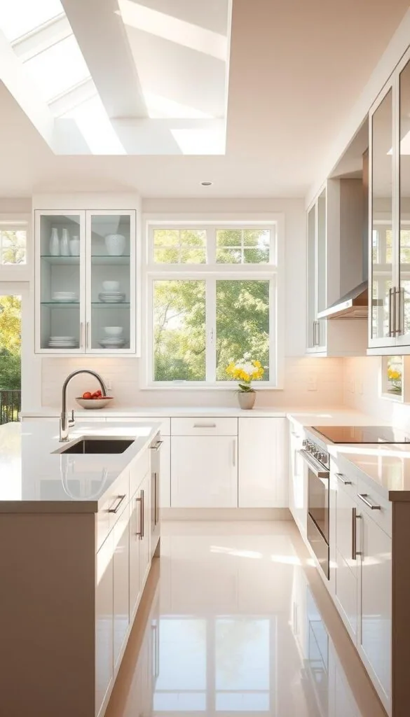 glass kitchen cabinets enhance natural light