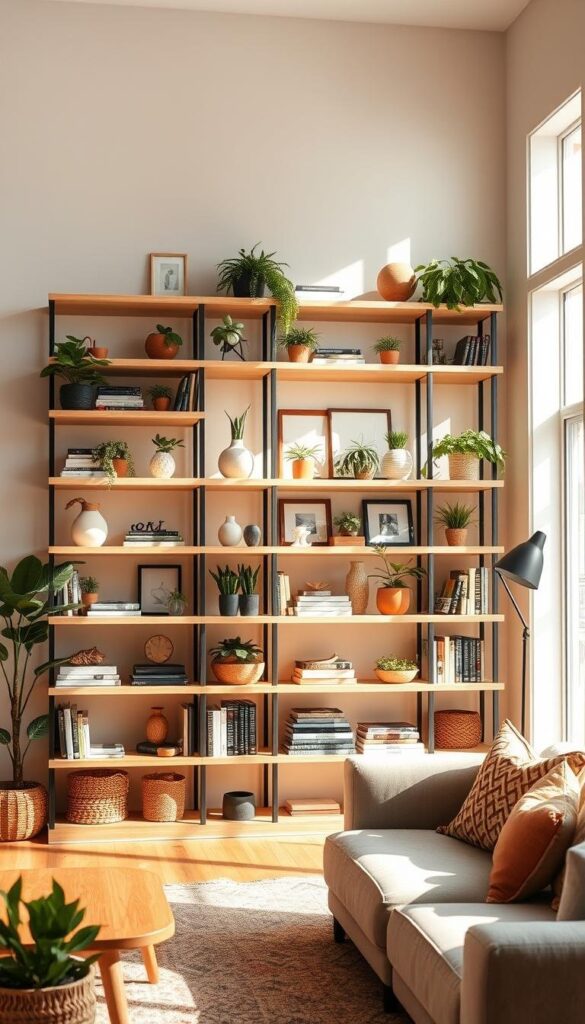 modern open shelves living room arrangement modern open shelves living room arrangement