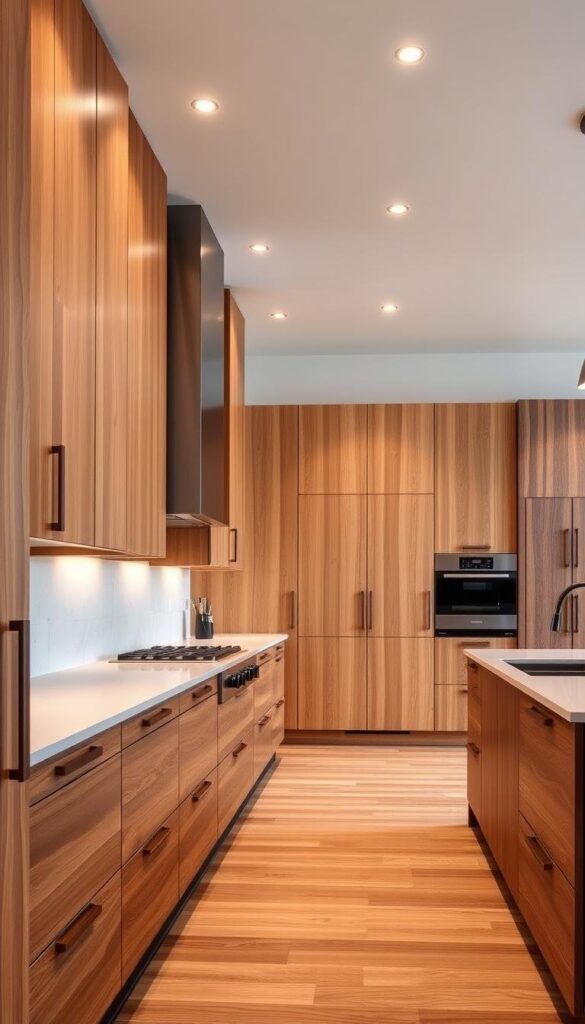 modern wood kitchen cabinets with various finishes