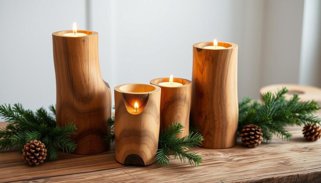 natural wood candle stands