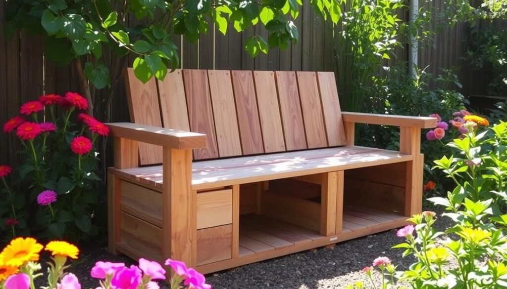 pallet garden bench with storage