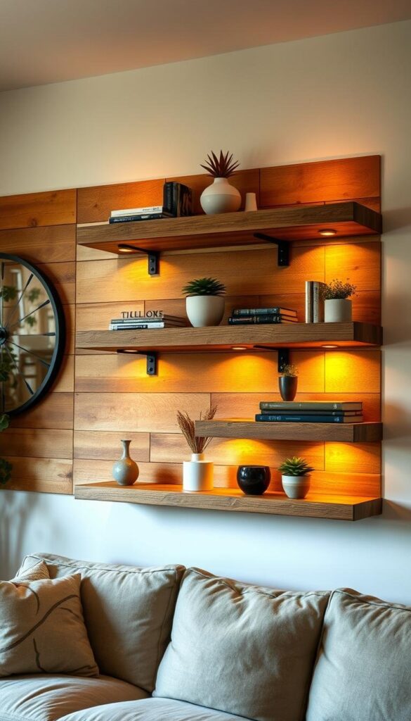 rustic wall mounted shelves in a living room rustic wall mounted shelves in a living room