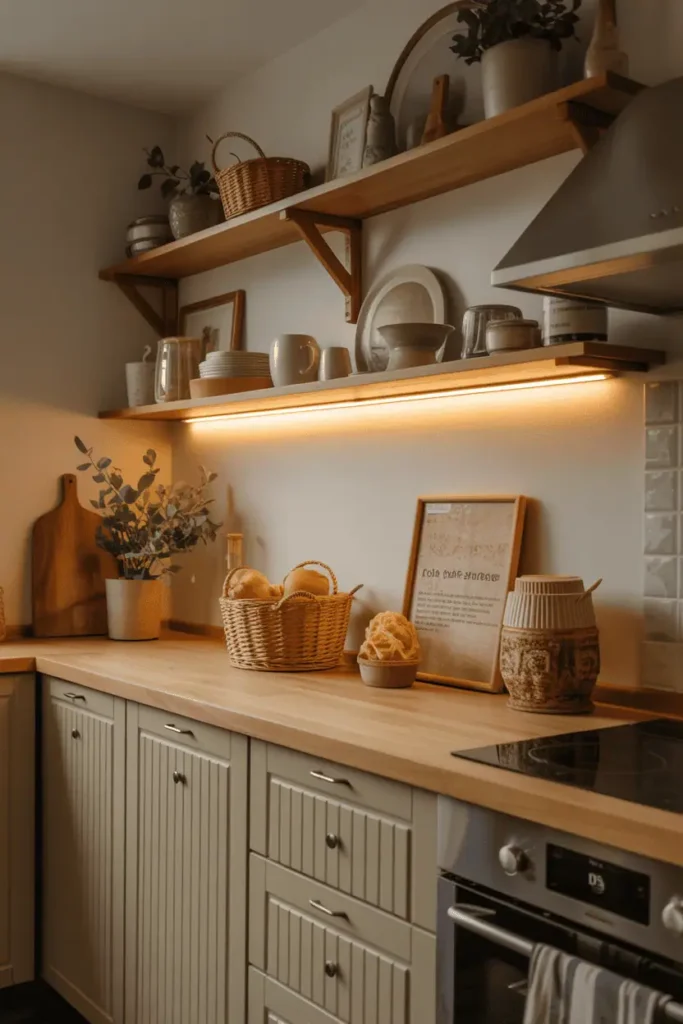 Under-cabinet warm LED strip lighting