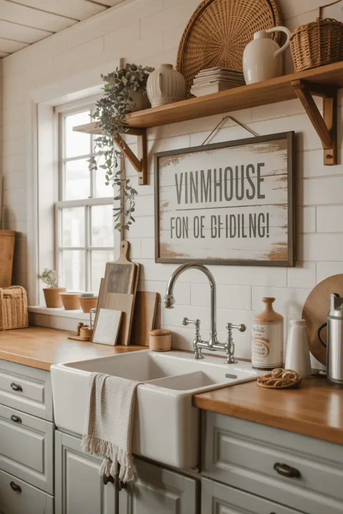 Vintage signage above the sink area
