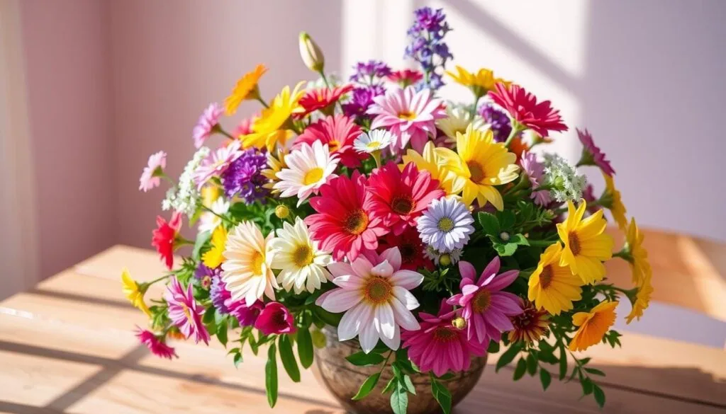 spring floral decor with greenery